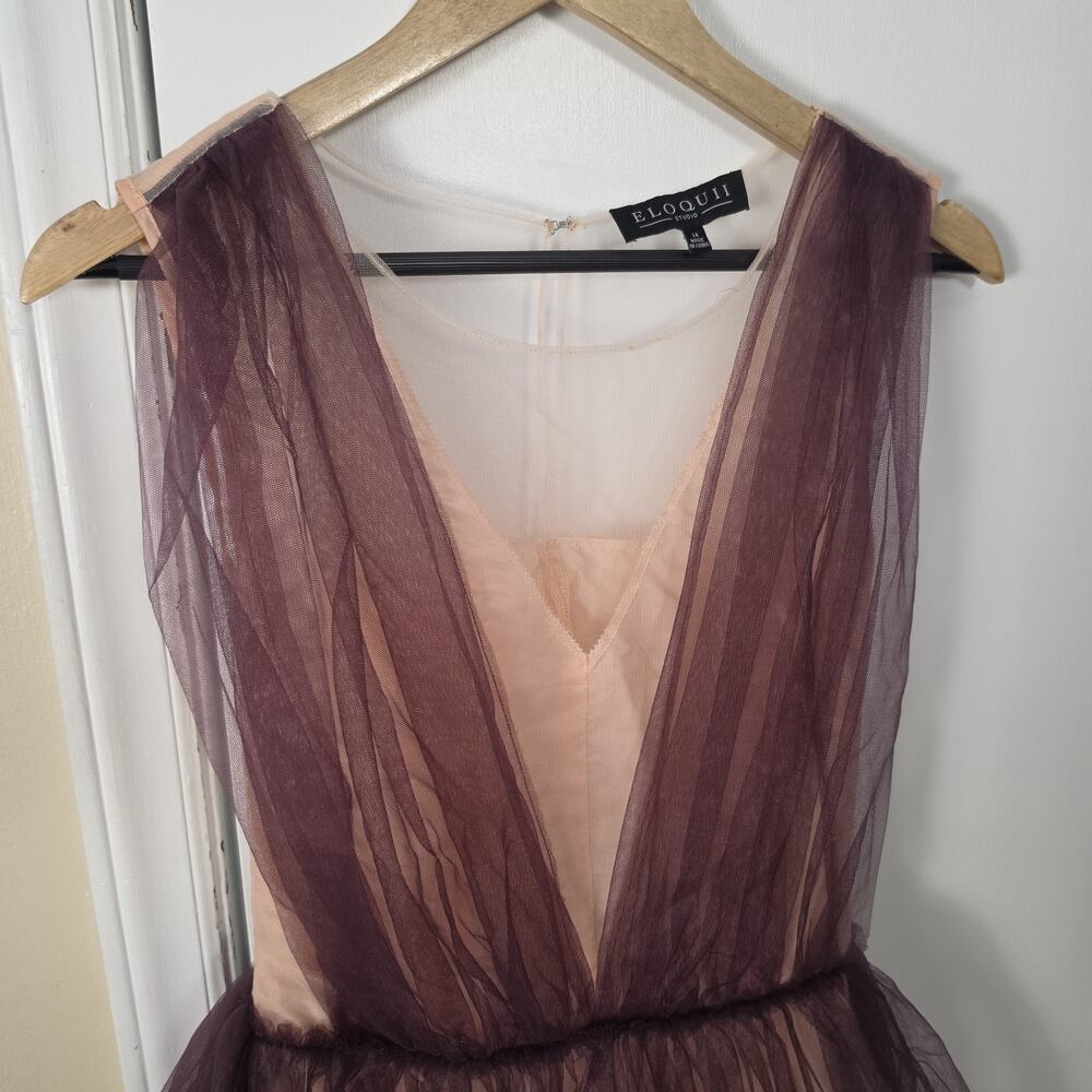 Eloquii Cocktail Pink Mauve Tulle Party Dress V Neck Sz 14 Fairy Wedding Guest - Picture 3 of 9